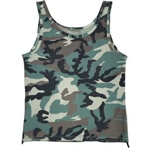 Vintage RIFLESSI Womens Green Brown Camo Tank Top 2XL Sheer Mesh Y2K Grunge‎